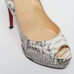 Christian Louboutin Grey/White Python Altadama Peep Toe Platform Pumps Size 37