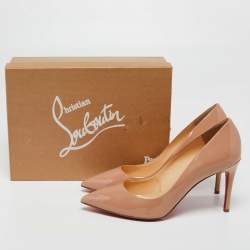 Pre Owned Christian Louboutin Beige Patent Leather Pigalle Pointed Toe Pumps Size 41