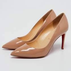 Pre Owned Christian Louboutin Beige Patent Leather Pigalle Pointed Toe Pumps Size 41