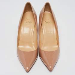 Pre Owned Christian Louboutin Beige Patent Leather Pigalle Pointed Toe Pumps Size 41