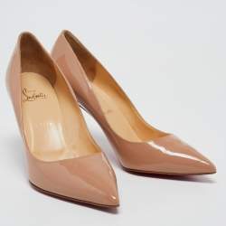 Pre Owned Christian Louboutin Beige Patent Leather Pigalle Pointed Toe Pumps Size 41