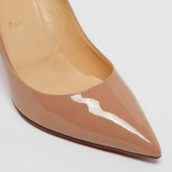 Pre Owned Christian Louboutin Beige Patent Leather Pigalle Pointed Toe Pumps Size 41