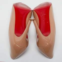 Pre Owned Christian Louboutin Beige Patent Leather Pigalle Pointed Toe Pumps Size 41