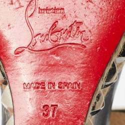 Pre Owned Christian Louboutin Black Studded Leather Cataclou Espadrille Wedge Sandals Size 37