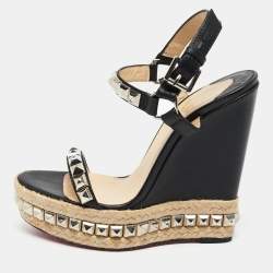 Christian Louboutin Brown Studded Leather Cataclou Espadrille Wedge Sandals  Size 38 Christian Louboutin