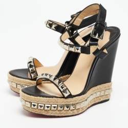 Christian Louboutin Brown Studded Leather Cataclou Espadrille Wedge Sandals  Size 38 Christian Louboutin