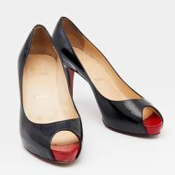 Pre Owned Christian Louboutin Black Patent Leather Very Prive Platform Pumps Size 38.5