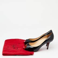 Pre Owned Christian Louboutin Black Patent Leather Very Prive Platform Pumps Size 38.5