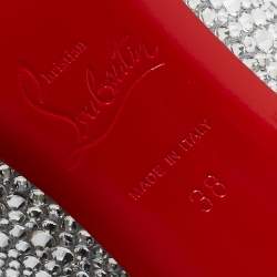 Pre Owned Christian Louboutin Silver Strass Leather Kate Pumps Size 38
