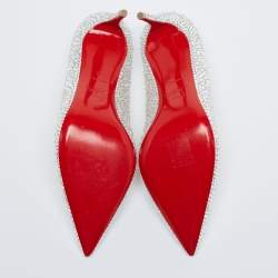 Pre Owned Christian Louboutin Silver Strass Leather Kate Pumps Size 38