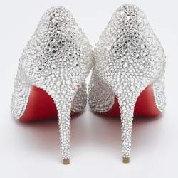 Pre Owned Christian Louboutin Silver Strass Leather Kate Pumps Size 38