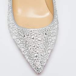 Pre Owned Christian Louboutin Silver Strass Leather Kate Pumps Size 38