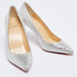 Pre Owned Christian Louboutin Silver Strass Leather Kate Pumps Size 38