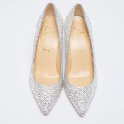 Pre Owned Christian Louboutin Silver Strass Leather Kate Pumps Size 38