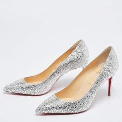 Pre Owned Christian Louboutin Silver Strass Leather Kate Pumps Size 38