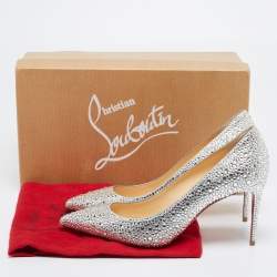 Pre Owned Christian Louboutin Silver Strass Leather Kate Pumps Size 38