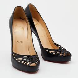 مملوكة مسبقًا حذاء كعب عالي كريستيان لوبوتان جلد أسود مقاس 37.5