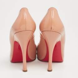 Pre Owned Christian Louboutin Beige Patent Leather Maryl Peep-Toe Pumps Size 39 