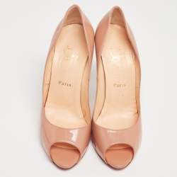 Pre Owned Christian Louboutin Beige Patent Leather Maryl Peep-Toe Pumps Size 39 