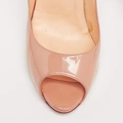 Pre Owned Christian Louboutin Beige Patent Leather Maryl Peep-Toe Pumps Size 39 
