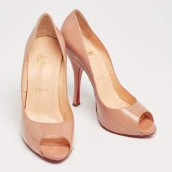 Pre Owned Christian Louboutin Beige Patent Leather Maryl Peep-Toe Pumps Size 39 