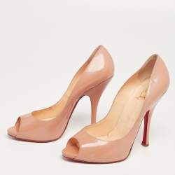 Pre Owned Christian Louboutin Beige Patent Leather Maryl Peep-Toe Pumps Size 39 