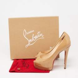 Pre Owned Christian Louboutin Beige Patent Leather New Prive Platform Pumps Size 38.5