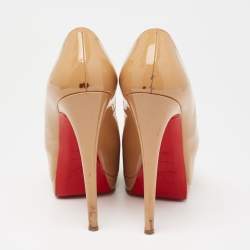 Pre Owned Christian Louboutin Beige Patent Leather New Prive Platform Pumps Size 38.5