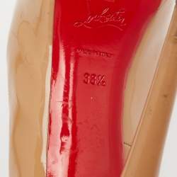 Pre Owned Christian Louboutin Beige Patent Leather New Prive Platform Pumps Size 38.5