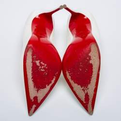 مملوكة مسبقًا حذاء كعب عالي كريستيان لوبوتان سو كيت جلد أبيض لامع قاس 39