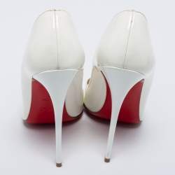 مملوكة مسبقًا حذاء كعب عالي كريستيان لوبوتان سو كيت جلد أبيض لامع قاس 39