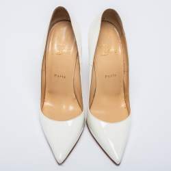 مملوكة مسبقًا حذاء كعب عالي كريستيان لوبوتان سو كيت جلد أبيض لامع قاس 39