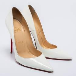 مملوكة مسبقًا حذاء كعب عالي كريستيان لوبوتان سو كيت جلد أبيض لامع قاس 39