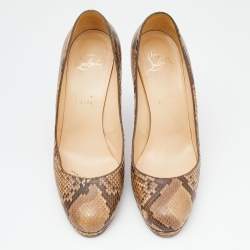 Christian Louboutin Brown/Beige Python Leather New Simple Platform Pumps Size 38.5