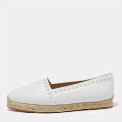 Pre Owned Christian Louboutin White Leather Spike Espadrille Flats Size 36