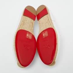 Pre Owned Christian Louboutin White Leather Spike Espadrille Flats Size 36