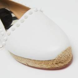 Pre Owned Christian Louboutin White Leather Spike Espadrille Flats Size 36