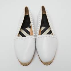 Pre Owned Christian Louboutin White Leather Spike Espadrille Flats Size 36