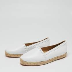Pre Owned Christian Louboutin White Leather Spike Espadrille Flats Size 36