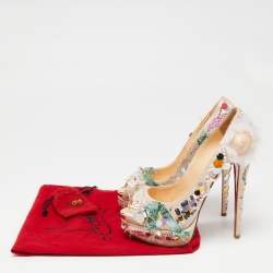 Christian Louboutin Beige Satin 'Make Up Trash' Lady Peep-Toe Pumps Size 38