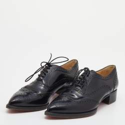 Pre Owned Christian Louboutin Black Brogue Leather Zazou Lace Up Oxfords Size 39