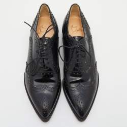 Pre Owned Christian Louboutin Black Brogue Leather Zazou Lace Up Oxfords Size 39