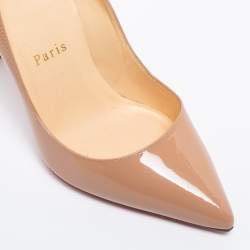 Pre Owned Christian Louboutin Beige Patent Leather Pigalle Pumps Size 34