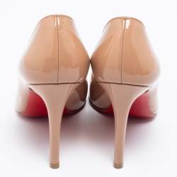 Pre Owned Christian Louboutin Beige Patent Leather Pigalle Pumps Size 34