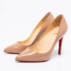 Pre Owned Christian Louboutin Beige Patent Leather Pigalle Pumps Size 34