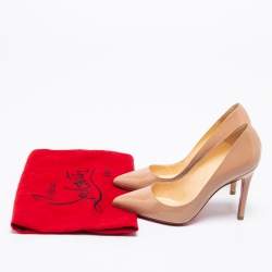 Pre Owned Christian Louboutin Beige Patent Leather Pigalle Pumps Size 34