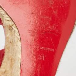Pre Owned Christian Louboutin Dark Pink Patent Leather Almeria Espadrille Wedge Sandals Size 38