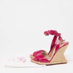 Pre Owned Christian Louboutin Dark Pink Patent Leather Almeria Espadrille Wedge Sandals Size 38