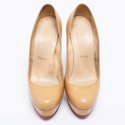 Christian Louboutin Beige Leather Bianca Platform Pumps Size 37.5