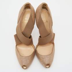 Christian Louboutin Beige Leather Elastic Cross Strap Peep Toe Sandals Size 40